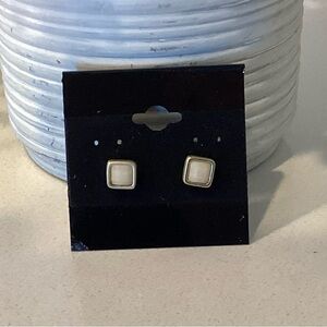Classic Wear to Work Gold and Cream Square Stud Earrings